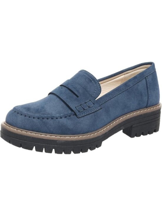 Shoes - Womens Navy Suede Lug Sole Slip On Business Chunky Platform Penny Loafers Shoes